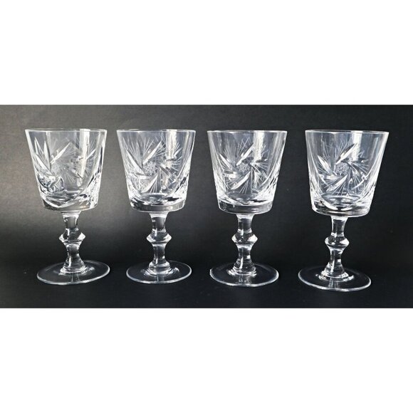 4 Pinwheel Crystal Wine Glasses Stems Goblets Vintage Barware Cocktail Glass - Picture 1 of 4
